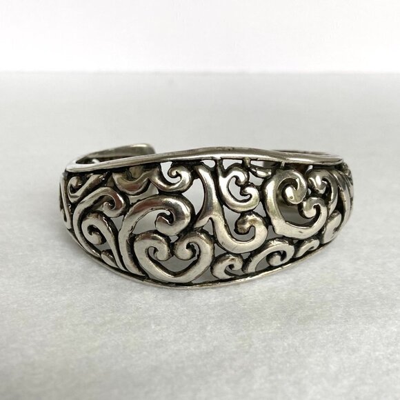 Sterling Silver 925 Chunky Openwork Scrollwork Wide Cuff Bracelet Sz 6" 36g - Picture 3 of 16